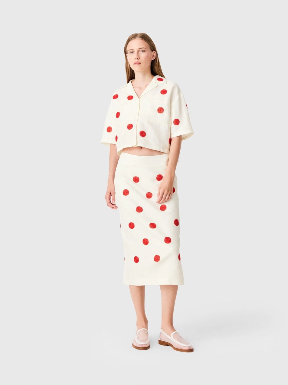 NWT Maje x Blanca Miro Embroidered Linen-Silk Pencil Skirt Size 38/M